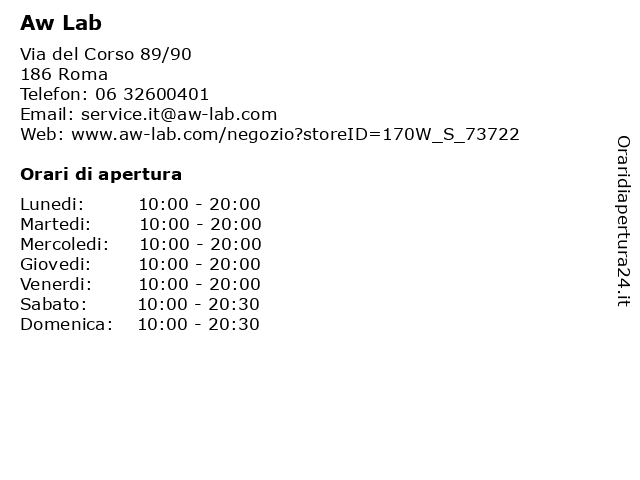 Aw lab roma via del corso orari deals
